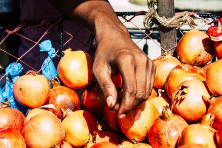 Kathmandu Nepal September 1, 2018 Closeup of a hand of unknown Nepali people selling fruits at the street vegetable market in Chhetrapati square Kathmandu in the morningのeditorial素材