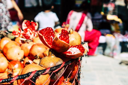 Kathmandu Nepal September 1, 2018 Closeup of a unknown Nepali people selling fruits at the street...