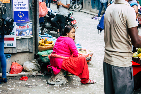 Kathmandu Nepal September 1, 2018 Closeup of a unknown Nepali people selling vegetables at the...