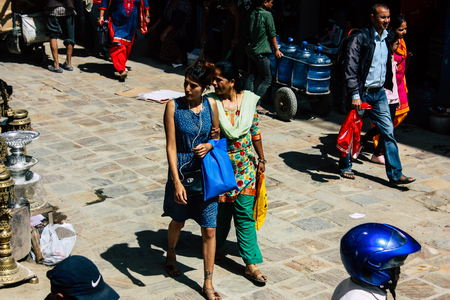 Kathmandu Nepal September 1, 2018 View of unknowns Nepali people walking in the street at Chhetrapati square in kathmandu in the morningのeditorial素材