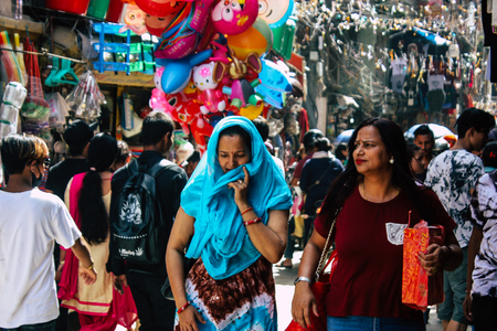 Kathmandu Nepal September 1, 2018 View of unknowns Nepali people walking in the street at Chhetrapati square in kathmandu in the morningのeditorial素材