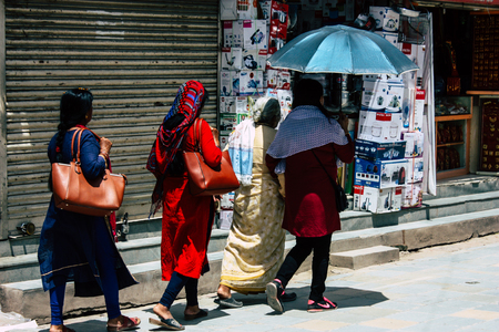 Kathmandu Nepal September 1, 2018 View of unknowns Nepali people walking in the street at Chhetrapati square in kathmandu in the morningのeditorial素材