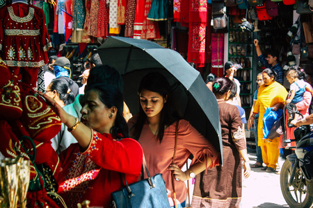 Kathmandu Nepal September 1, 2018 View of unknowns Nepali people walking in the street at Chhetrapati square in kathmandu in the morningのeditorial素材