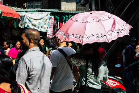 Kathmandu Nepal September 1, 2018 View of unknowns Nepali people walking in the street at Chhetrapati square in kathmandu in the morningのeditorial素材
