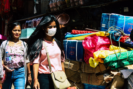 Kathmandu Nepal September 1, 2018 View of unknowns Nepali people walking in the street at Chhetrapati square in kathmandu in the morningのeditorial素材