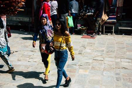 Kathmandu Nepal September 1, 2018 View of unknowns Nepali people walking in the street at Chhetrapati square in kathmandu in the morningのeditorial素材