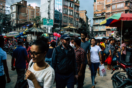 Kathmandu Nepal September 1, 2018 View of unknowns Nepali people walking in the street at Chhetrapati square in kathmandu in the morningのeditorial素材