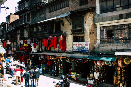 Kathmandu Nepal September 1, 2018 View of unknowns Nepali people walking in the street at Chhetrapati square in kathmandu in the morningのeditorial素材