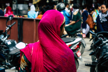 Kathmandu Nepal September 1, 2018 View of unknowns Nepali people walking in the street at Chhetrapati square in kathmandu in the morningのeditorial素材