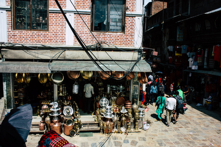Kathmandu Nepal September 1, 2018 View of unknowns Nepali people walking in the street at Chhetrapati square in kathmandu in the morningのeditorial素材