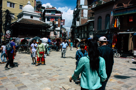 Kathmandu Nepal September 1, 2018 View of unknowns Nepali people walking in the street at Chhetrapati square in kathmandu in the morningのeditorial素材
