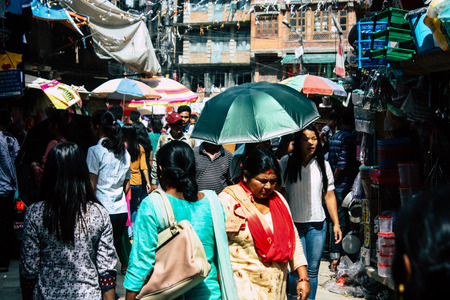 Kathmandu Nepal September 1, 2018 View of unknowns Nepali people walking in the street at...