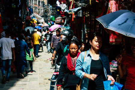 Kathmandu Nepal September 1, 2018 View of unknowns Nepali people walking in the street at...