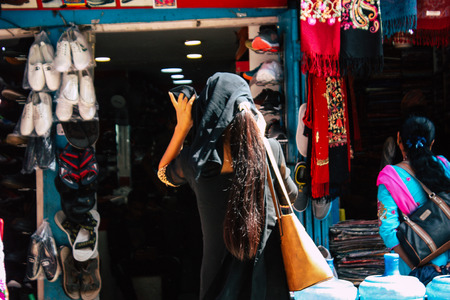 Kathmandu Nepal September 1, 2018 View of unknowns Nepali people walking in the street at Chhetrapati square in kathmandu in the morningのeditorial素材