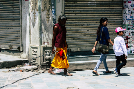 Kathmandu Nepal September 1, 2018 View of unknowns Nepali people walking in the street at Chhetrapati square in kathmandu in the morningのeditorial素材