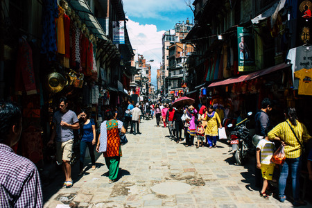 Kathmandu Nepal September 1, 2018 View of unknowns Nepali people walking in the street at Chhetrapati square in kathmandu in the morningのeditorial素材