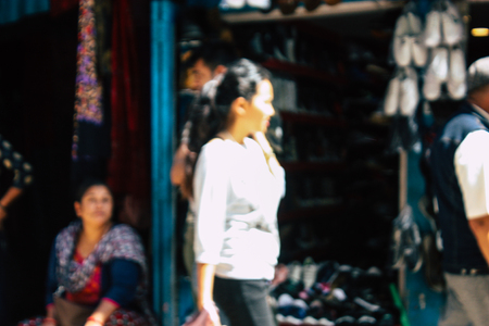 Kathmandu Nepal September 1, 2018 View of unknowns Nepali people walking in the street at Chhetrapati square in kathmandu in the morningのeditorial素材