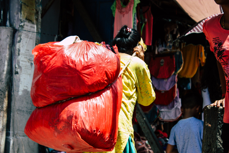 Kathmandu Nepal September 1, 2018 View of traditional Nepali porter walking in the street of Kathmandu in Nepalのeditorial素材