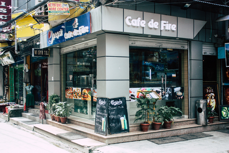 Kathmandu Nepal September 1, 2018 View of the facade of a bakery at Thamel street in Kathmandu in the afternoonのeditorial素材