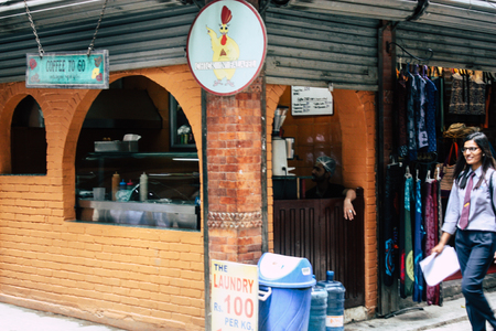 Kathmandu Nepal September 1, 2018 View of the facade of a fast food at Thamel street in Kathmandu in the afternoonのeditorial素材