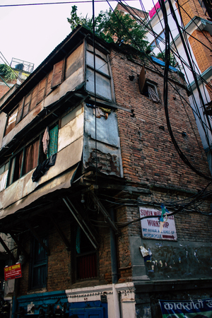 Kathmandu Nepal September 4, 2018 View of traditional Nepali buildings of Kathmandu located in Tyora district in the eveningのeditorial素材
