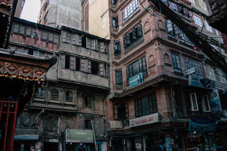 Kathmandu Nepal September 4, 2018 View of traditional Nepali buildings of Kathmandu located in Tyora district in the eveningのeditorial素材
