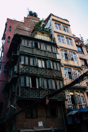 Kathmandu Nepal September 4, 2018 View of traditional Nepali buildings of Kathmandu located in Tyora district in the eveningのeditorial素材