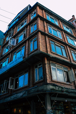 Kathmandu Nepal September 4, 2018 View of traditional Nepali buildings of Kathmandu located in Tyora district in the eveningのeditorial素材
