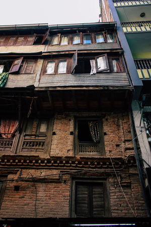 Kathmandu Nepal September 4, 2018 View of traditional Nepali buildings of Kathmandu located in Tyora district in the eveningのeditorial素材
