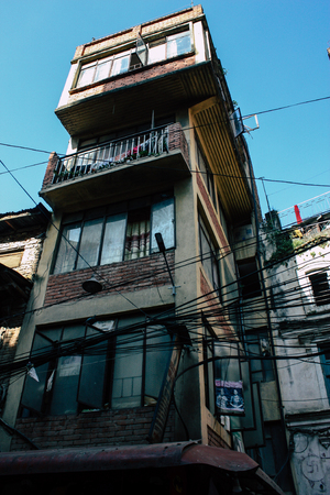 Kathmandu Nepal September 4, 2018 View of traditional Nepali buildings of Kathmandu located in Tyora district in the eveningのeditorial素材
