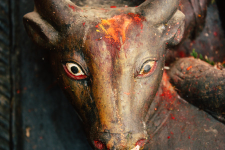 Kathmandu Nepal September 5, 2018 Closeup of statue part of religious elements constituting the shree Chhwasa Ajima Khala temple located in Thamel district Kathmandu in the morningのeditorial素材