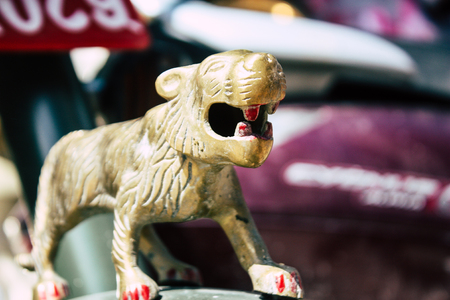 Kathmandu Nepal September 1, 2018 Closeup of a Royal Enfield motorcycle parked in the street of Kathmandu in the morningのeditorial素材