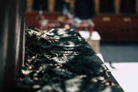 Kathmandu Nepal September 5, 2018 Closeup of statue part of religious elements constituting the shree Chhwasa Ajima Khala temple located in Thamel district Kathmandu in the morningのeditorial素材