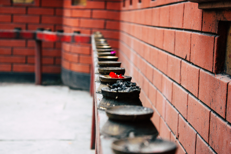 Kathmandu Nepal September 5, 2018 Closeup of the religious elements constituting the shree Chhwasa Ajima Khala temple located in Thamel district Kathmandu in the morningのeditorial素材