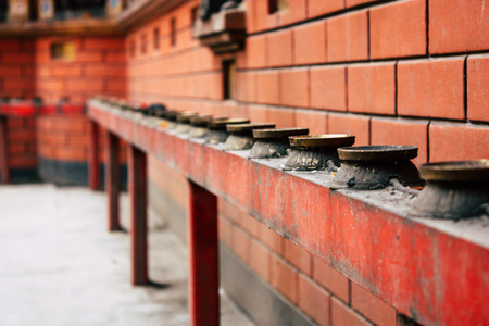 Kathmandu Nepal September 5, 2018 Closeup of the religious elements constituting the shree Chhwasa Ajima Khala temple located in Thamel district Kathmandu in the morningのeditorial素材