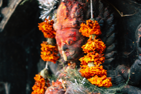 Kathmandu Nepal September 5, 2018 Closeup of statue part of religious elements constituting the...