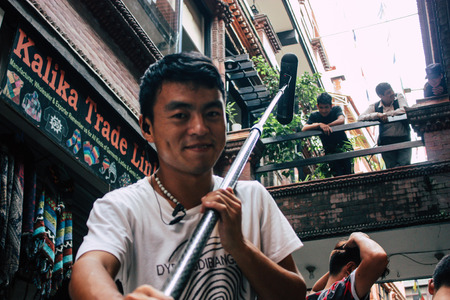 Kathmandu Nepal September 7, 2018 View of the film crew of a Chinese action film of which certain...