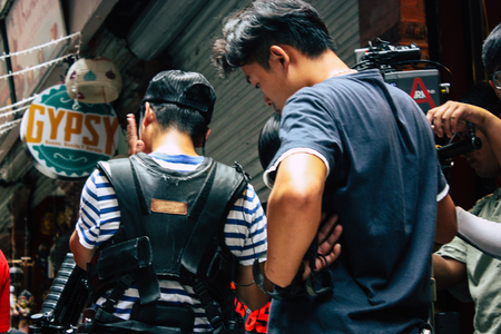 Kathmandu Nepal September 7, 2018 View of the film crew of a Chinese action film of which certain...