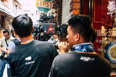 Kathmandu Nepal September 7, 2018 View of the film crew of a Chinese action film of which certain...