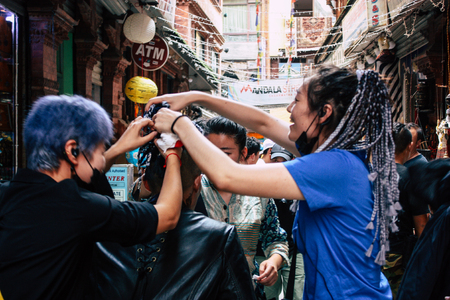 Kathmandu Nepal September 7, 2018 View of the actors makeup team of a Chinese action film of which...
