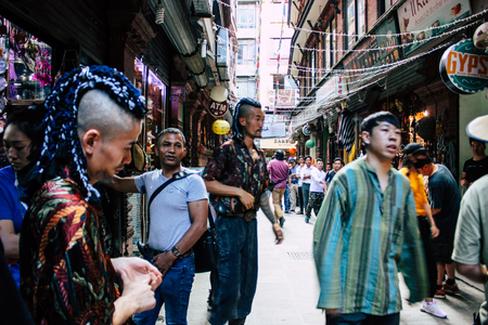 Kathmandu Nepal September 7, 2018 View of the actor of a Chinese action movie of which certain shots are made in the neighborhood of Thamel in Kathmandu in the morningのeditorial素材