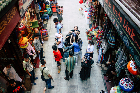 Kathmandu Nepal September 7, 2018 View of the actors makeup team of a Chinese action film of which certain shots are made in the neighborhood of Thamel in Kathmandu in the morningのeditorial素材