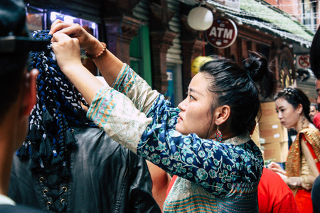 Kathmandu Nepal September 7, 2018 View of the actors makeup team of a Chinese action film of which...