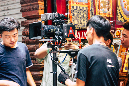 Kathmandu Nepal September 7, 2018 View of the setting of the camera by the technical team for an...