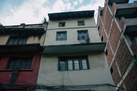Kathmandu Nepal September 8, 2018 View of the facade of a traditional Nepalese building in the...