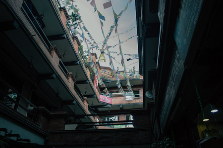 Kathmandu Nepal September 8, 2018 View of the facade of a traditional Nepalese building in the...