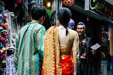 Kathmandu Nepal September 7, 2018 View of the actor of a Chinese action movie of which certain shots are made in the neighborhood of Thamel in Kathmandu in the morningのeditorial素材