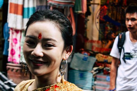 Kathmandu Nepal September 7, 2018 View of the actor of a Chinese action movie of which certain shots are made in the neighborhood of Thamel in Kathmandu in the morningのeditorial素材