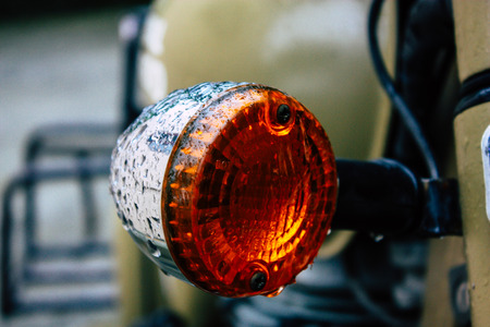 Kathmandu Nepal September 11, 2018 Closeup of a Royal Enfield motorcycle parked in the street of Kathmandu in the afternoonのeditorial素材