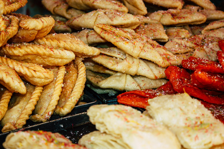Kathmandu Nepal September 1, 2018 Closeup of Nepalese street food sold in Thamel district in...